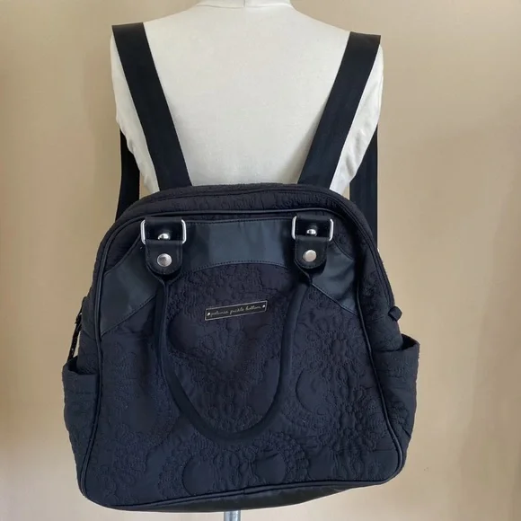 Petunia Pickle Bottom Sashay Satchel Embossed Diaper Bag Backpack Black EUC